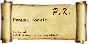 Panyek Korvin névjegykártya